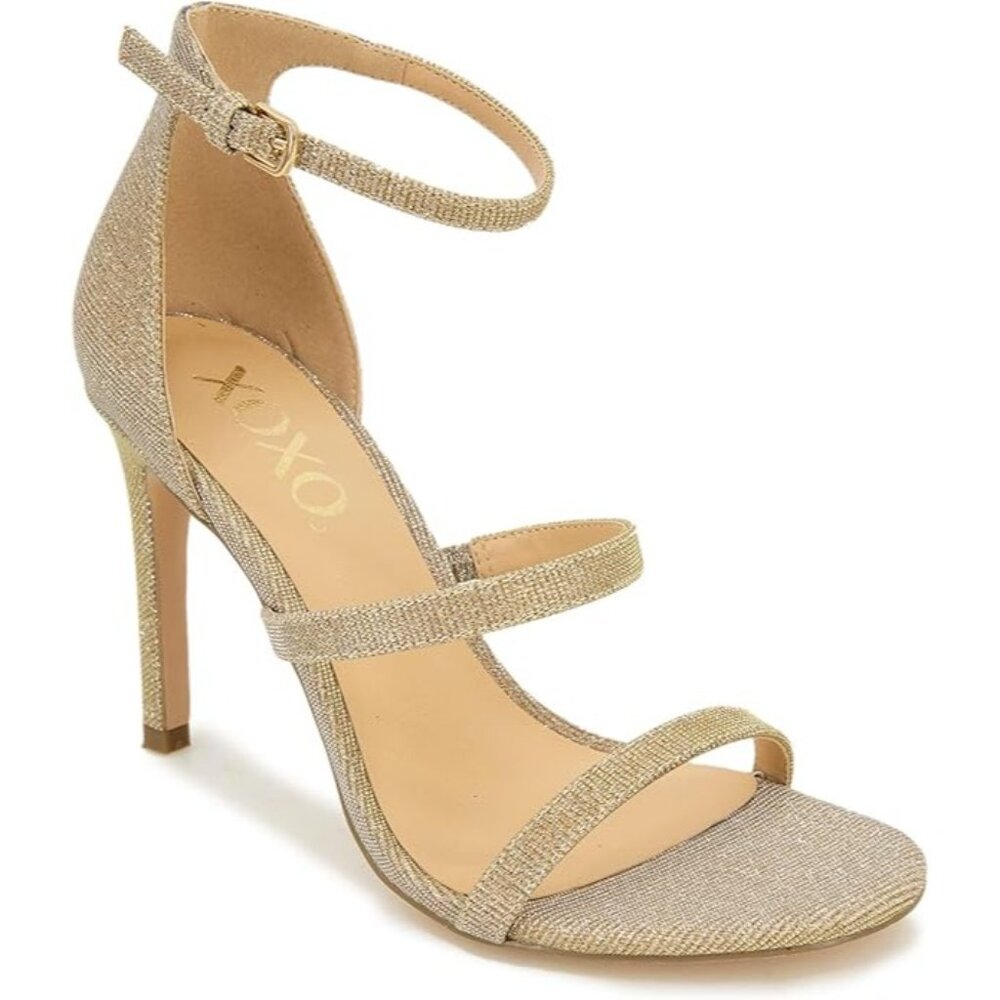 XOXO Women's Bridgette Stiletto Heeled Sandal Gold Glitter XO221232 Rose Gold 10